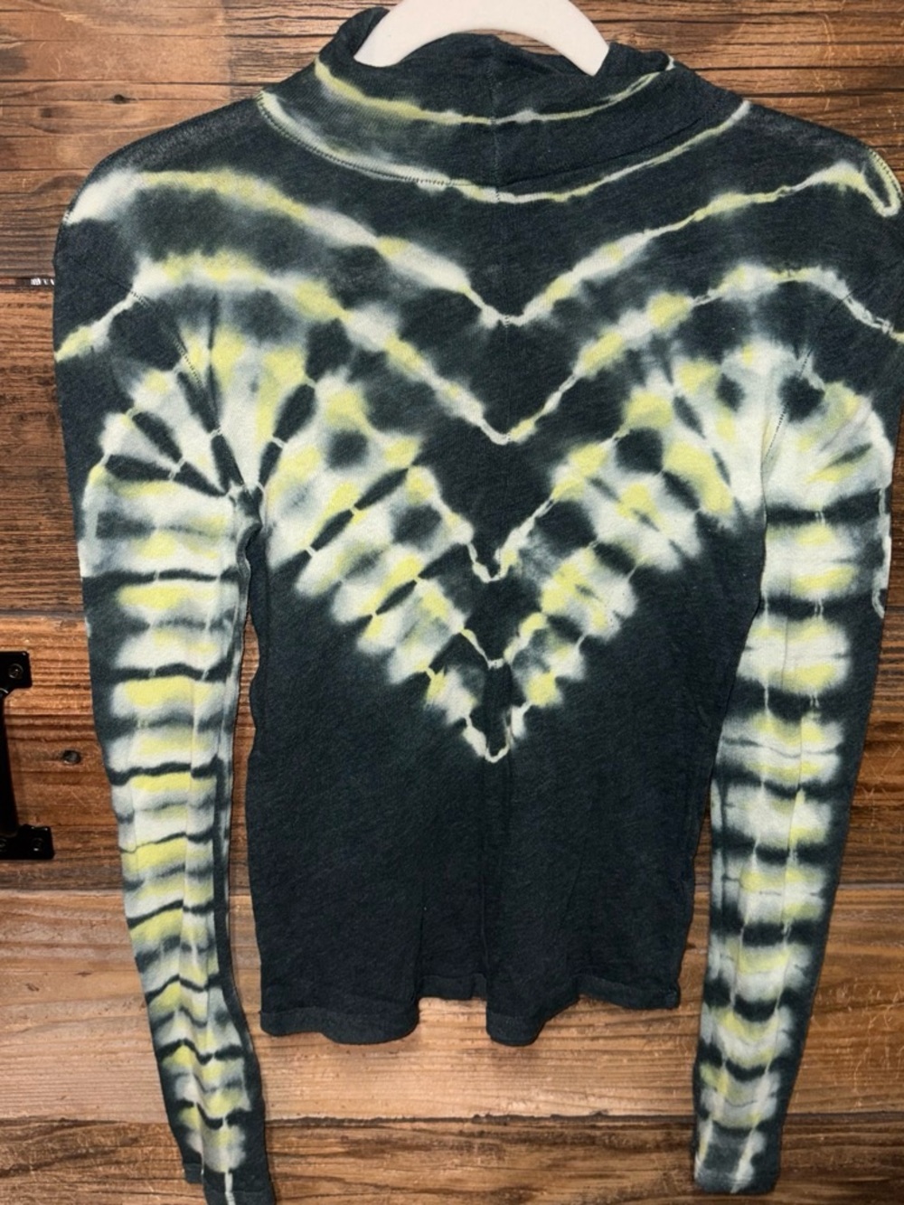 We The Free Green Long Sleeve Mockneck with Yellow & White Tie-Dye